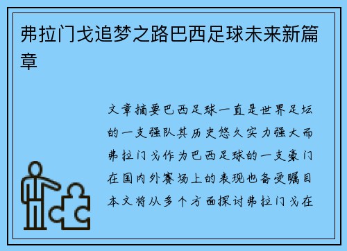 弗拉门戈追梦之路巴西足球未来新篇章